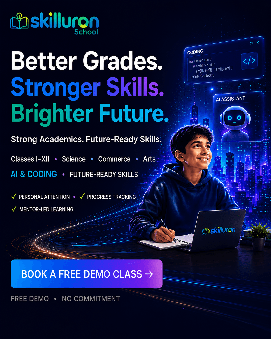 Build Strong Academic Foundations — Skilluron School Tuition for Classes I – XII, CBSE, ICSE and State Board, small batches with personal attention and weekly tests